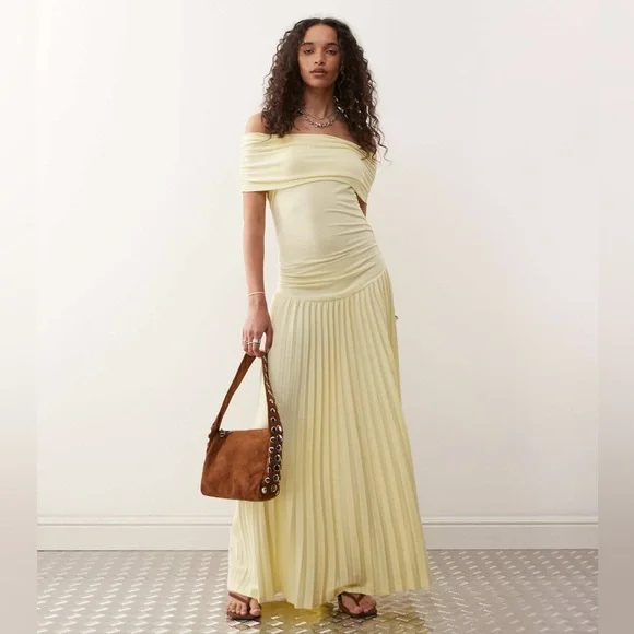 NWT Lioness Field of Dreams Off Shoulder Drop Waist Pleated Maxi Dress S/M - Picture 1 of 6